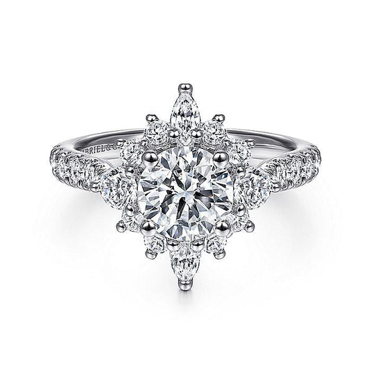 Gabriel & Co. ER14450R4W44JJ Unique 14K White Gold Halo Diamond Engagement Ring