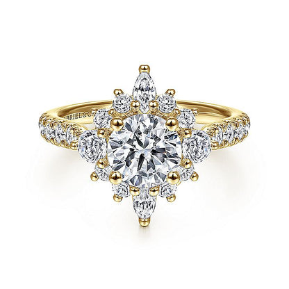 Gabriel & Co. ER14450R4Y44JJ Unique 14K Yellow Gold Halo Diamond Engagement Ring