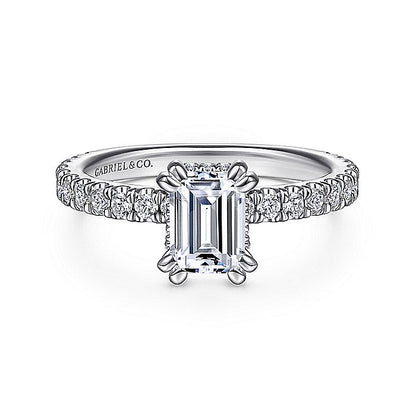 Gabriel & Co. ER14649E4W44JJ 14K White Gold Hidden Halo Emerald Cut Diamond Engagement Ring