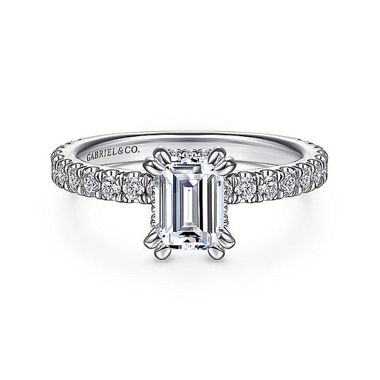 Gabriel & Co. ER14649E4W44JJ 14K White Gold Hidden Halo Emerald Cut Diamond Engagement Ring