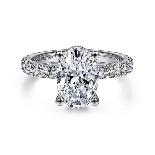 Gabriel & Co. ER14649O8W44JJ 14K White Gold Hidden Halo Oval Diamond Engagement Ring