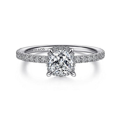 Gabriel & Co. ER14719C4W44JJ 14K White Gold Hidden Halo Cushion Cut Diamond Engagement Ring