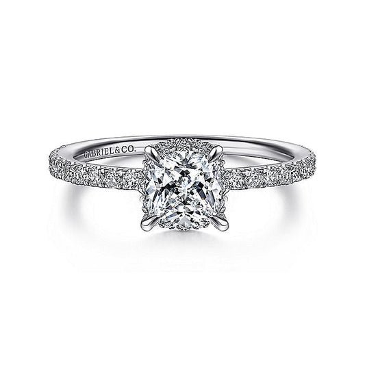 Gabriel & Co. ER14719C4W44JJ 14K White Gold Hidden Halo Cushion Cut Diamond Engagement Ring