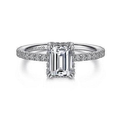 Gabriel & Co. ER14719E4W44JJ 14K White Gold Hidden Halo Emerald Cut Diamond Engagement Ring