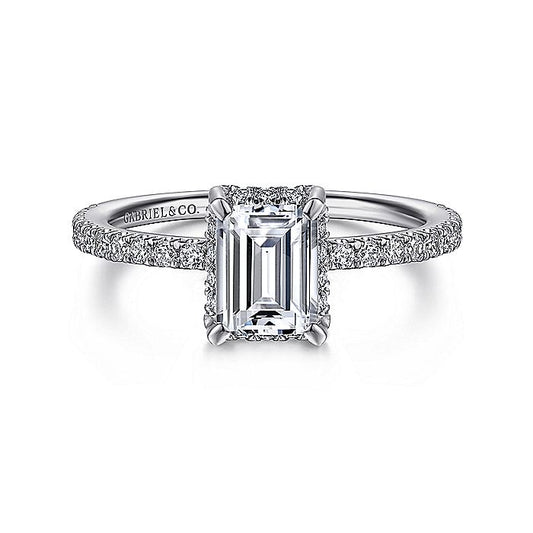 Gabriel & Co. ER14719E4W44JJ 14K White Gold Hidden Halo Emerald Cut Diamond Engagement Ring