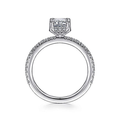 Gabriel & Co. ER14719E4W44JJ 14K White Gold Hidden Halo Emerald Cut Diamond Engagement Ring