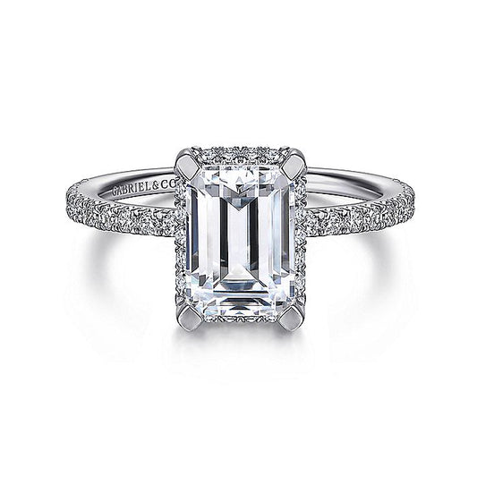 Gabriel & Co. ER14719E8W44JJ 14K White Gold Hidden Halo Emerald Cut Diamond Engagement Ring