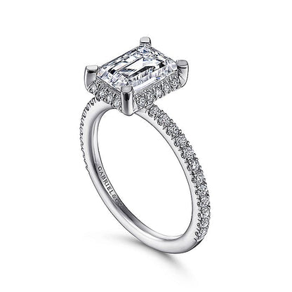 Gabriel & Co. ER14719E8W44JJ 14K White Gold Hidden Halo Emerald Cut Diamond Engagement Ring