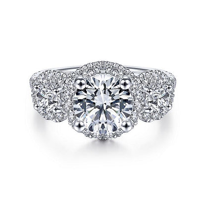 Gabriel & Co. ER14744R8W44JJ 14K White Gold Round 3 Stone Halo Diamond Engagement Ring