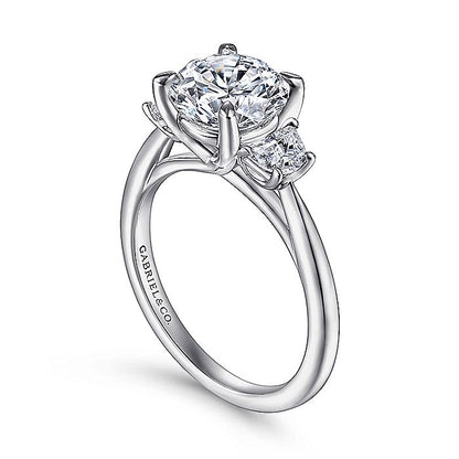 Gabriel & Co. ER14793R8W43JJ 14K White Gold Round 3 Stone Diamond Engagement Ring