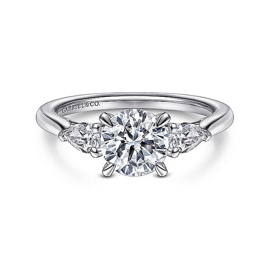 Gabriel & Co. ER14794R4W44JJ 14K White Gold Round 3 Stone Diamond Engagement Ring
