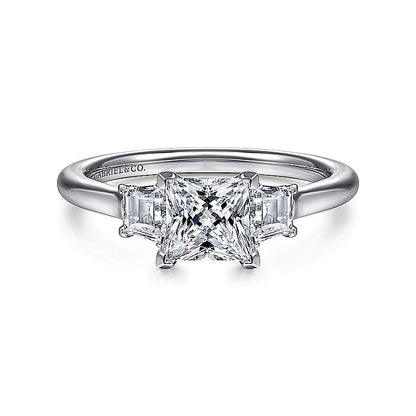 Gabriel & Co. ER14795S4W44JJ 14K White Gold Princess Cut Three Stone Diamond Engagement Ring