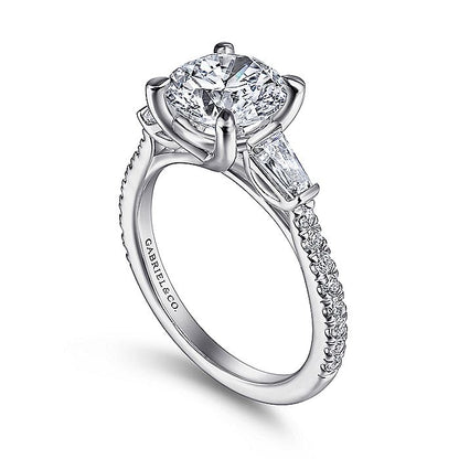 Gabriel & Co. ER14796R8W44JJ 14K White Gold Round 3 Stone Diamond Engagement Ring