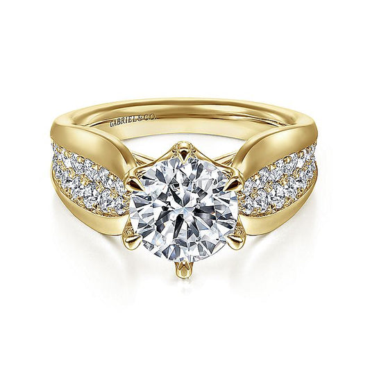 Gabriel & Co. ER14966R8Y44JJ 14K Yellow Gold Wide Band Round Diamond Engagement Ring