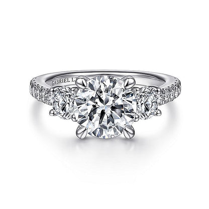 Gabriel & Co. ER15002R8W83JJ 18K White Gold Round 3 Stone Diamond Engagement Ring