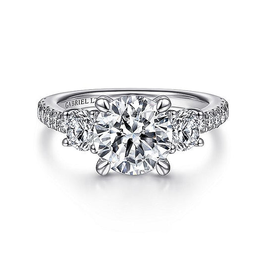 Gabriel & Co. ER15002R8W83JJ 18K White Gold Round 3 Stone Diamond Engagement Ring