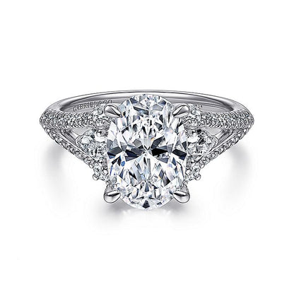 Gabriel & Co. ER15008O8W44JJ 14K White Gold Oval Three Stone Diamond Engagement Ring