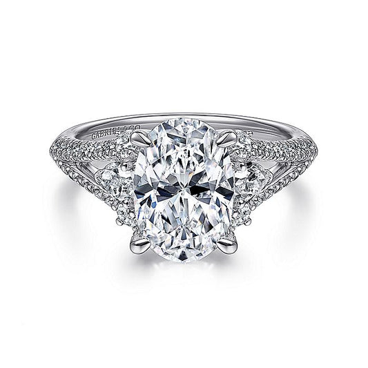 Gabriel & Co. ER15008O8W44JJ 14K White Gold Oval Three Stone Diamond Engagement Ring