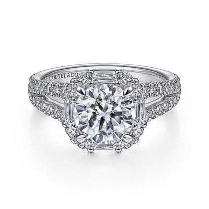 Gabriel & Co. ER15030R6W44JJ 14K White Gold Cushion Halo Round Diamond Engagement Ring
