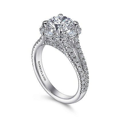 Gabriel & Co. ER15030R6W44JJ 14K White Gold Cushion Halo Round Diamond Engagement Ring