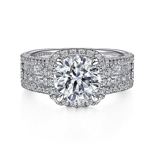 Gabriel & Co. ER15040R8W44JJ 14K White Gold Cushion Halo Round Diamond Engagement Ring