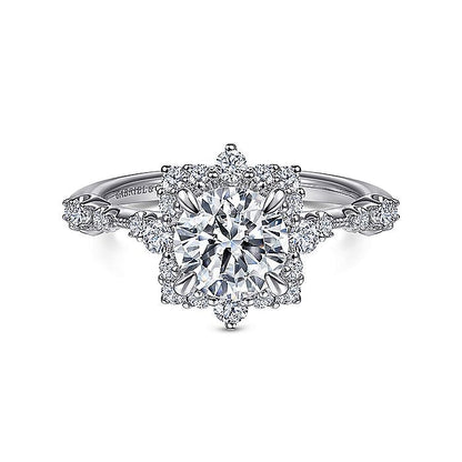 Gabriel & Co. ER15195R4W44JJ 14K White Gold Fancy Halo Round Diamond Engagement Ring
