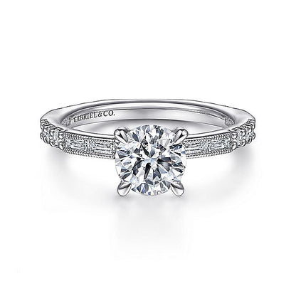 Gabriel & Co. ER15204R4W44JJ Art Deco 14K White Gold Round Diamond Engagement Ring