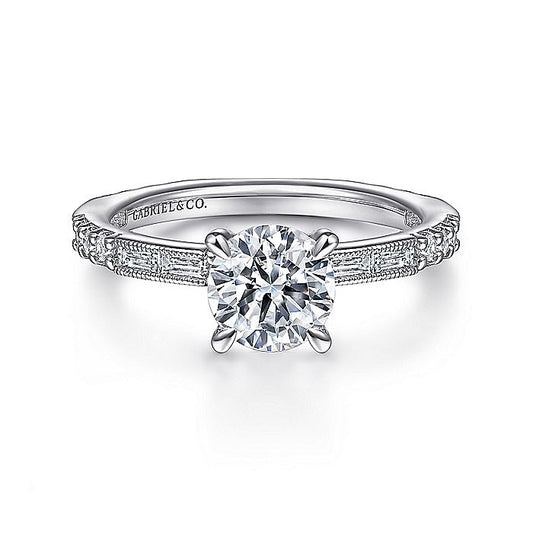 Gabriel & Co. ER15204R4W44JJ Art Deco 14K White Gold Round Diamond Engagement Ring