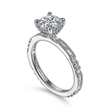 Gabriel & Co. ER15204R4W44JJ Art Deco 14K White Gold Round Diamond Engagement Ring