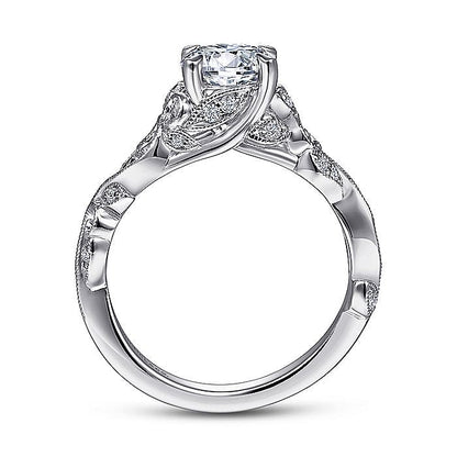 Gabriel & Co. ER15207R4W44JJ 14K White Gold Floral Round Diamond Engagement Ring