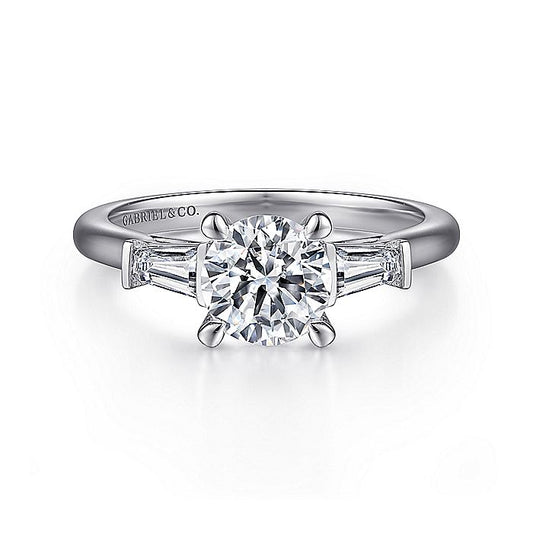 Gabriel & Co. ER15591R4W43JJ 14K White Gold Round Three Stone Diamond Engagement Ring