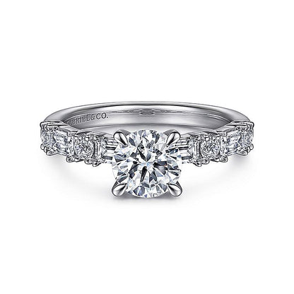 Gabriel & Co. ER15624R4W44JJ 14K White Gold Baguette and Round Diamond Engagement Ring