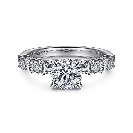 Gabriel & Co. ER15624R4W44JJ 14K White Gold Baguette and Round Diamond Engagement Ring