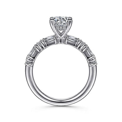 Gabriel & Co. ER15624R4W44JJ 14K White Gold Baguette and Round Diamond Engagement Ring