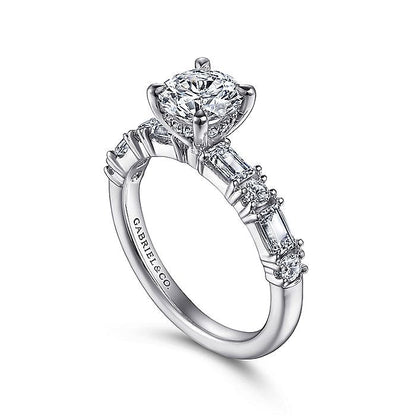 Gabriel & Co. ER15624R4W44JJ 14K White Gold Baguette and Round Diamond Engagement Ring