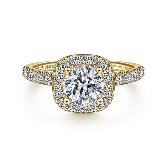 Gabriel & Co. ER6872Y44JJ 14K Yellow Gold Cushion Halo Round Diamond Engagement Ring