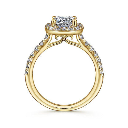 Gabriel & Co. ER6872Y44JJ 14K Yellow Gold Cushion Halo Round Diamond Engagement Ring