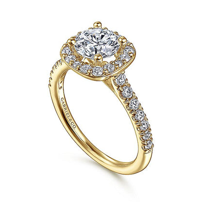 Gabriel & Co. ER6872Y44JJ 14K Yellow Gold Cushion Halo Round Diamond Engagement Ring