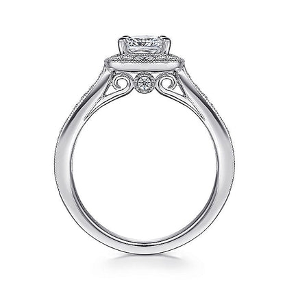Gabriel & Co. ER7527W44JJ Vintage Inspired 14K White Gold Cushion Halo Diamond Engagement Ring