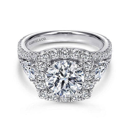 Gabriel & Co. ER8328W44JJ 14K White Gold Round 3 Stone Halo Diamond Engagement Ring