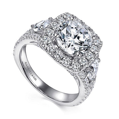 Gabriel & Co. ER8328W44JJ 14K White Gold Round 3 Stone Halo Diamond Engagement Ring