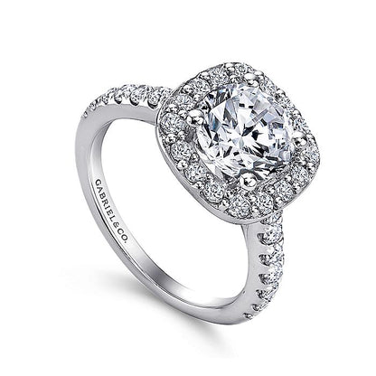 Gabriel & Co. ER9321W44JJ 14K White Gold Cushion Halo Round Diamond Engagement Ring