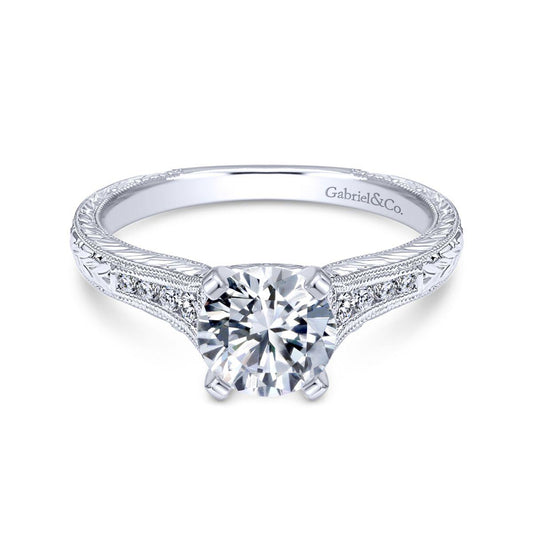 Gabriel & Co. 14k White Gold Victorian Straight Engagement Ring
