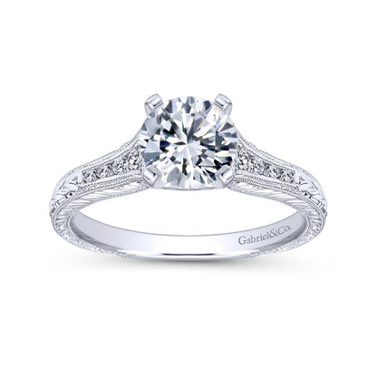 Gabriel & Co. 14k White Gold Victorian Straight Engagement Ring