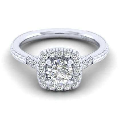 Gabriel & Co. 14k White Gold Victorian Halo Engagement Ring