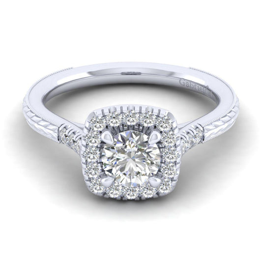 Gabriel & Co. 14k White Gold Victorian Halo Engagement Ring