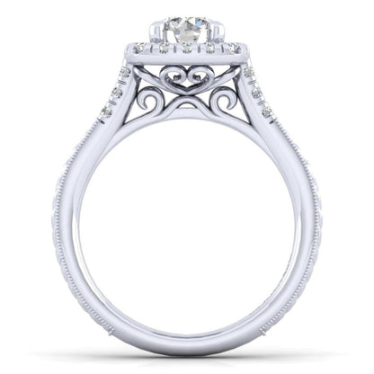 Gabriel & Co. 14k White Gold Victorian Halo Engagement Ring