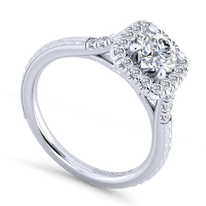 Gabriel & Co. 14k White Gold Victorian Halo Engagement Ring