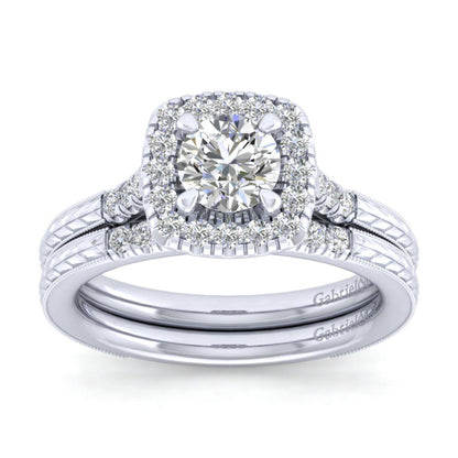 Gabriel & Co. 14k White Gold Victorian Halo Engagement Ring