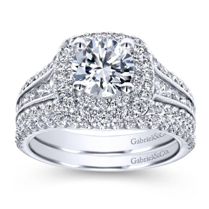 Gabriel & Co. 14k White Gold Contemporary Double Halo Engagement Ring